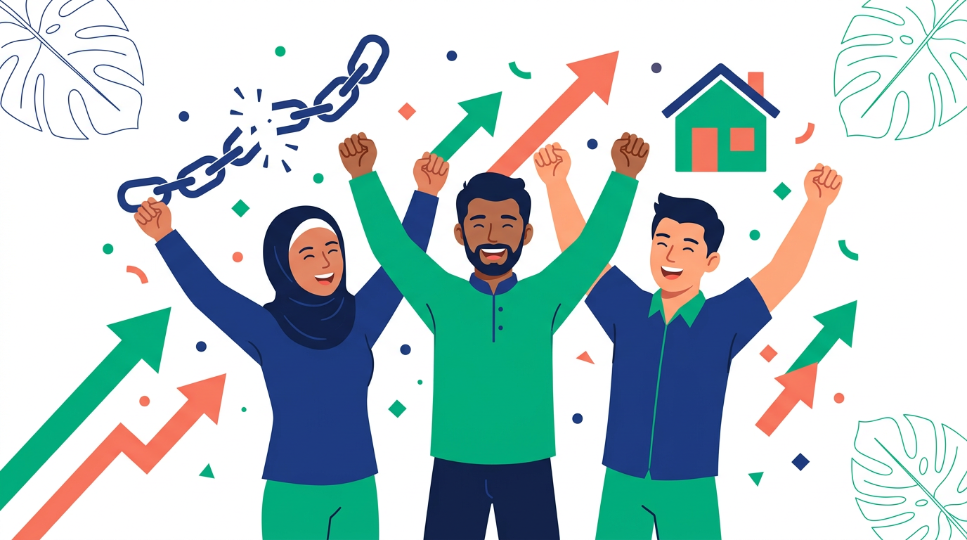 Diverse Malaysians celebrating financial freedom