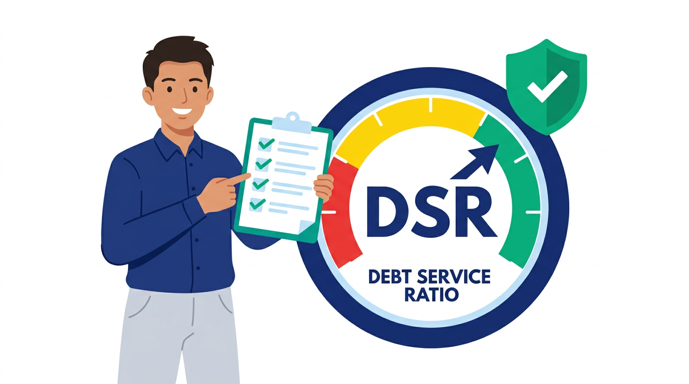 Illustration of a person holding a checklist next to a DSR gauge in the green zone